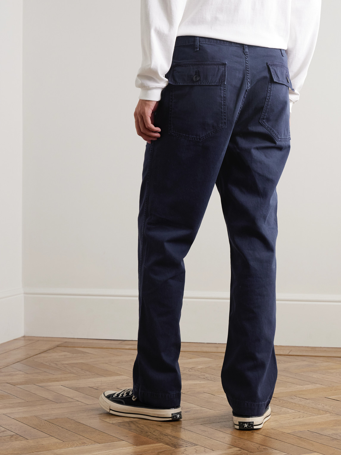 Hartford Fatigue Straight-leg Garment-dyed Herringbone Cotton-gabardine Trousers In Blue