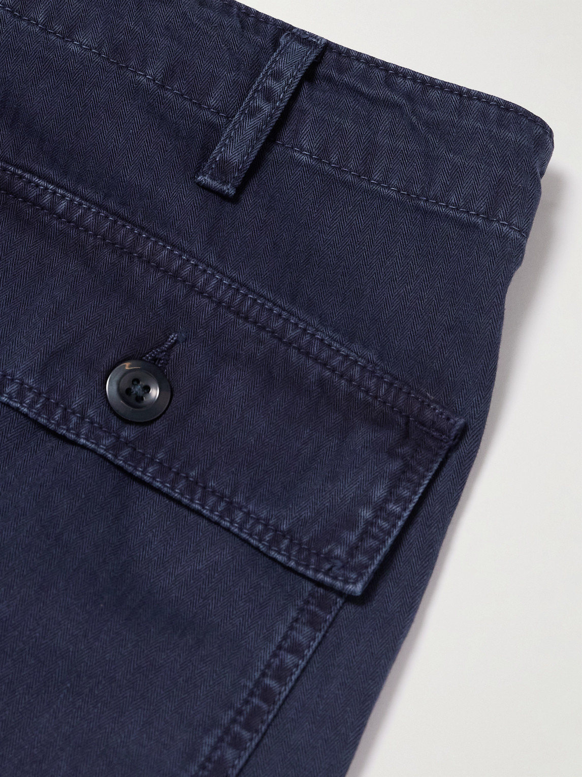 Hartford Fatigue Straight-leg Garment-dyed Herringbone Cotton-gabardine Trousers In Blue