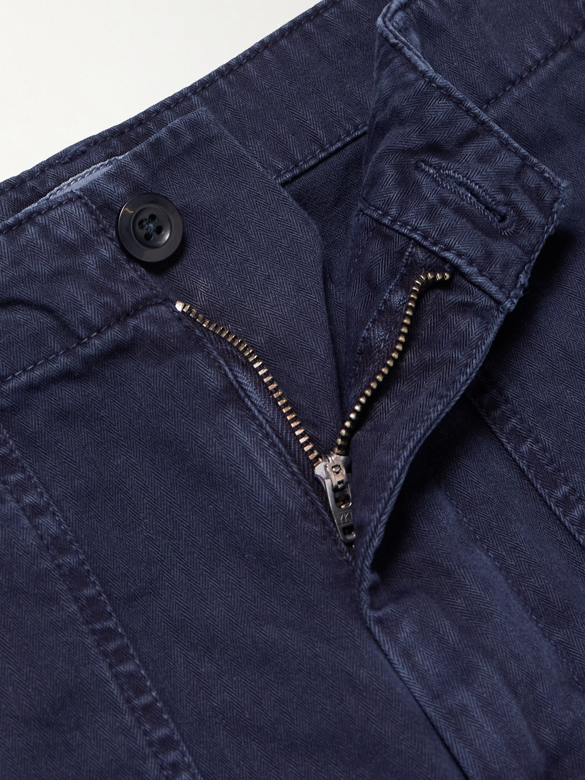 Hartford Fatigue Straight-leg Garment-dyed Herringbone Cotton-gabardine Trousers In Blue