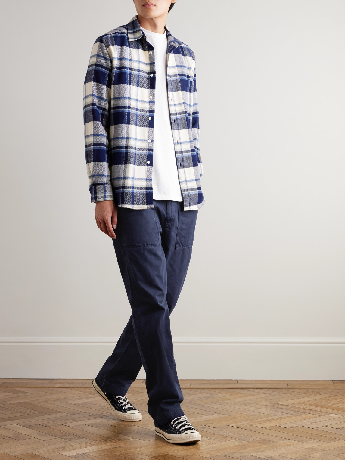 Hartford Fatigue Straight-leg Garment-dyed Herringbone Cotton-gabardine Trousers In Blue