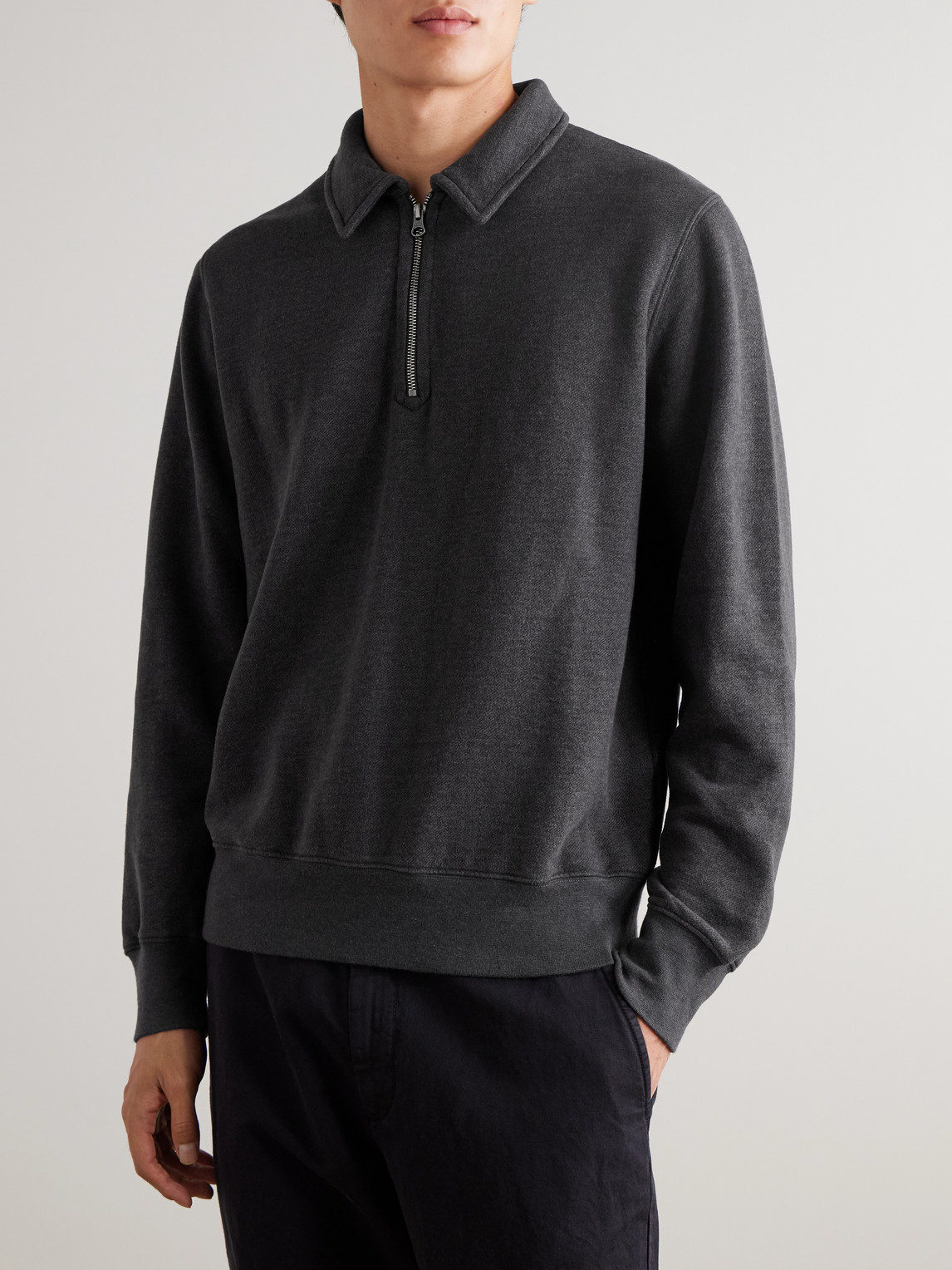Hartford Cotton-blend Jersey Half-zip Sweatshirt In Gray