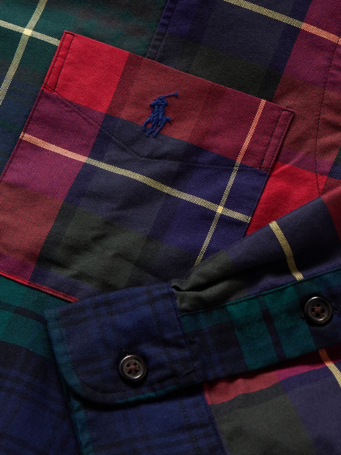 Polo Ralph Lauren Patchwork Checked Cotton-flannel Shirt In Blue
