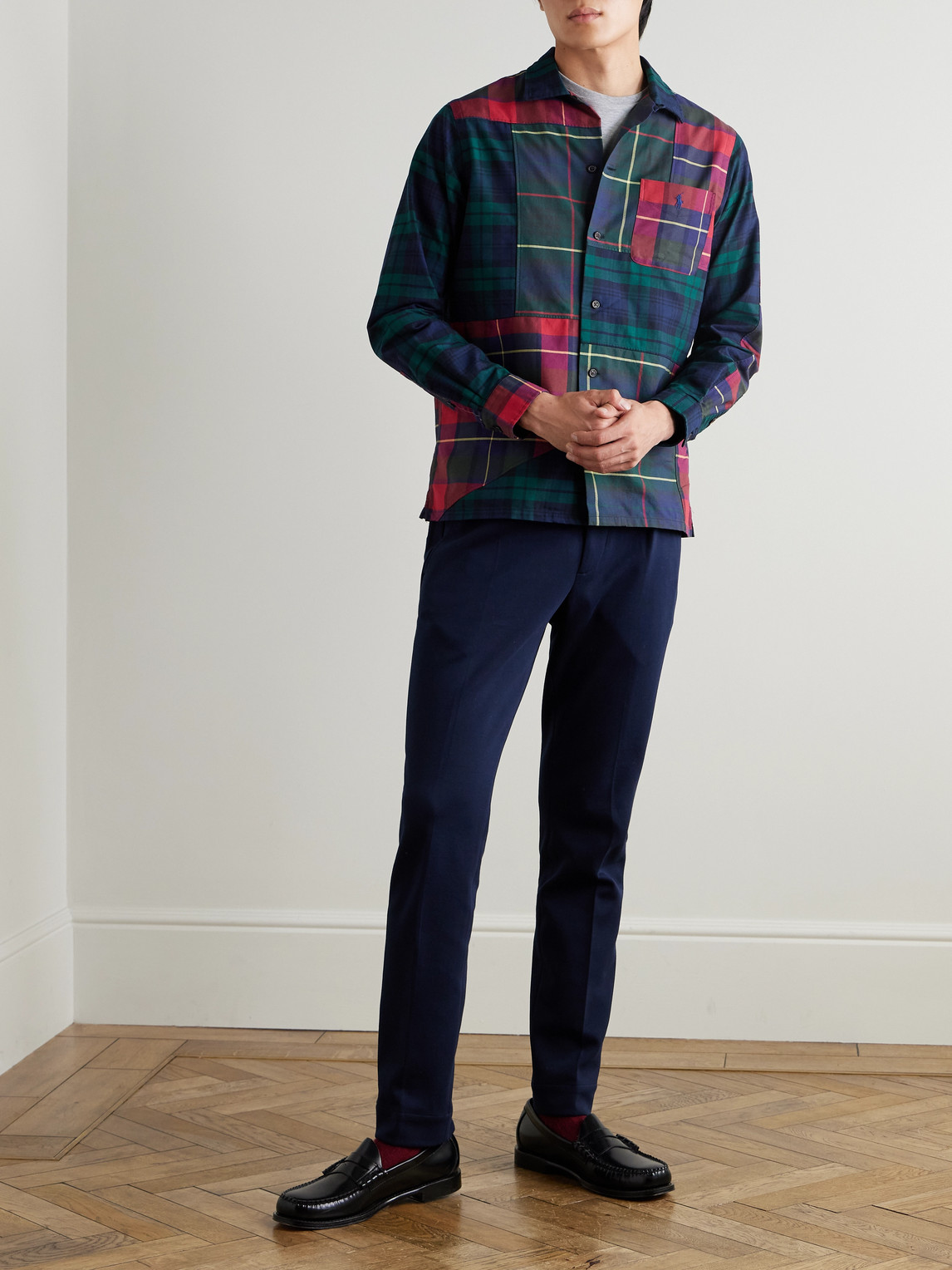 Polo Ralph Lauren Patchwork Checked Cotton-flannel Shirt In Blue