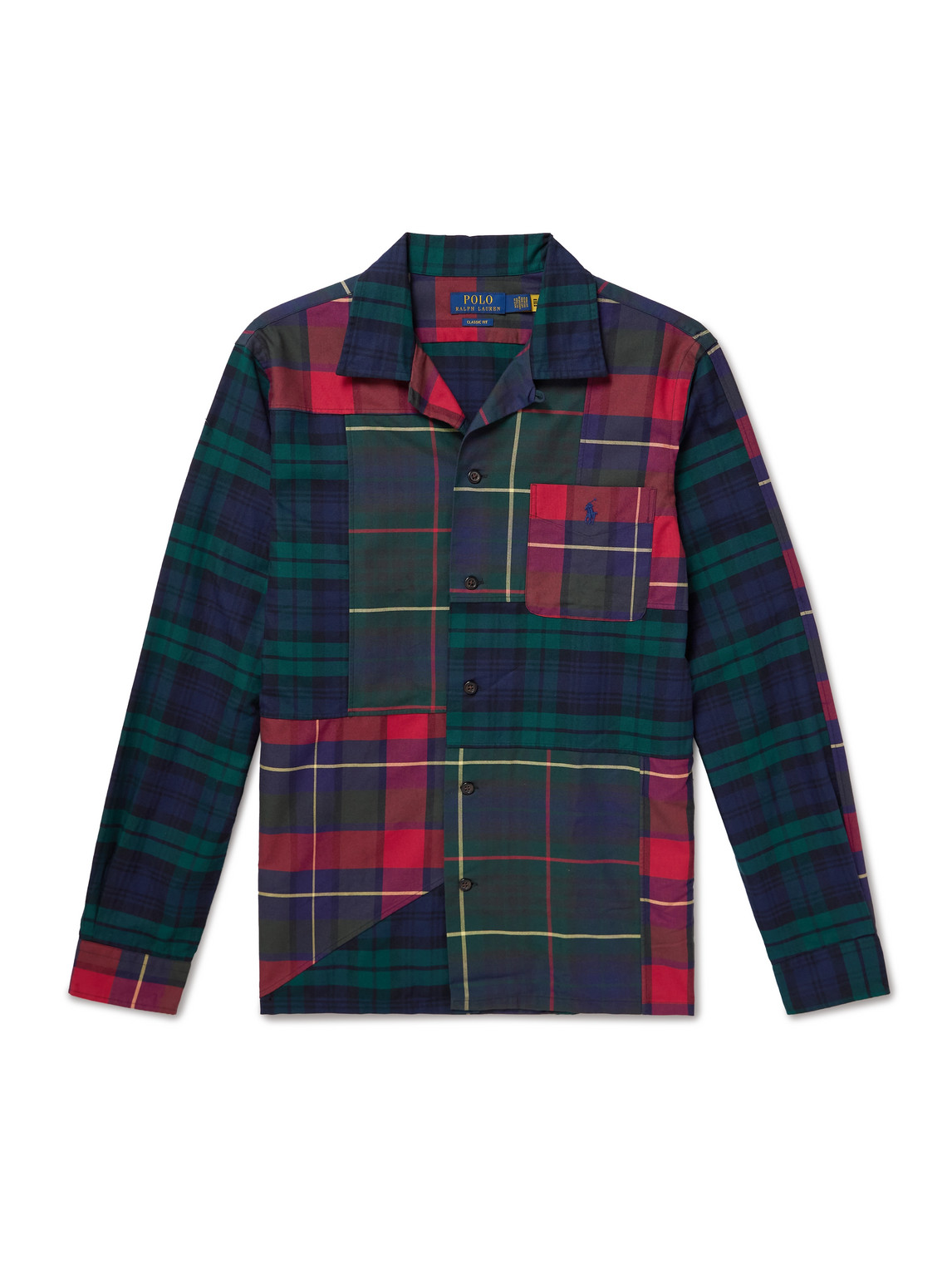Polo Ralph Lauren Patchwork Checked Cotton-flannel Shirt In Blue