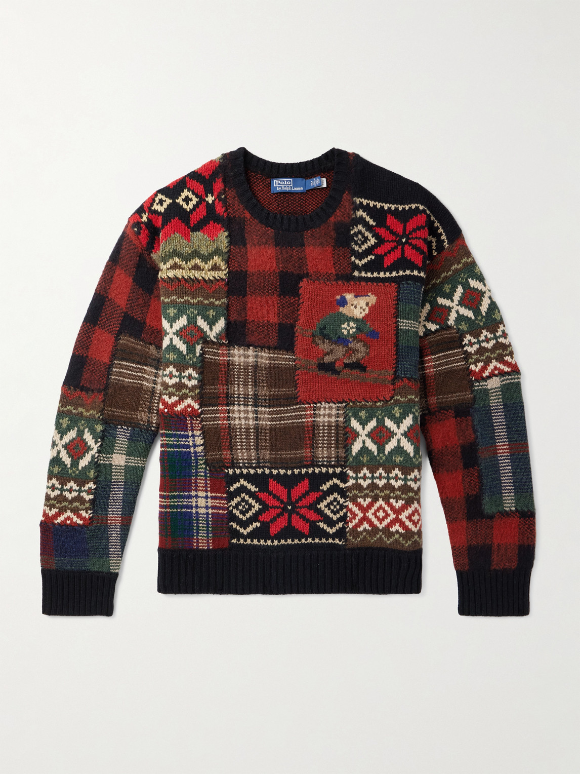 Polo Ralph Lauren Polo Ralph Lauren - Patchwork Jacquard-Knit Wool and Cashmere-Blend Sweater - Men - Red - M aus 99% Wool 1% Cashmere in Red