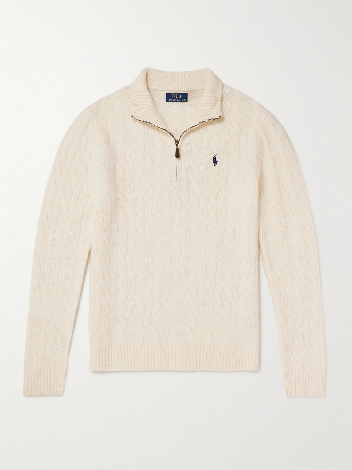 Polo Ralph Lauren Logo-Embroidered Cable-Knit Wool and Cashmere-Blend Half-Zip weater - Men