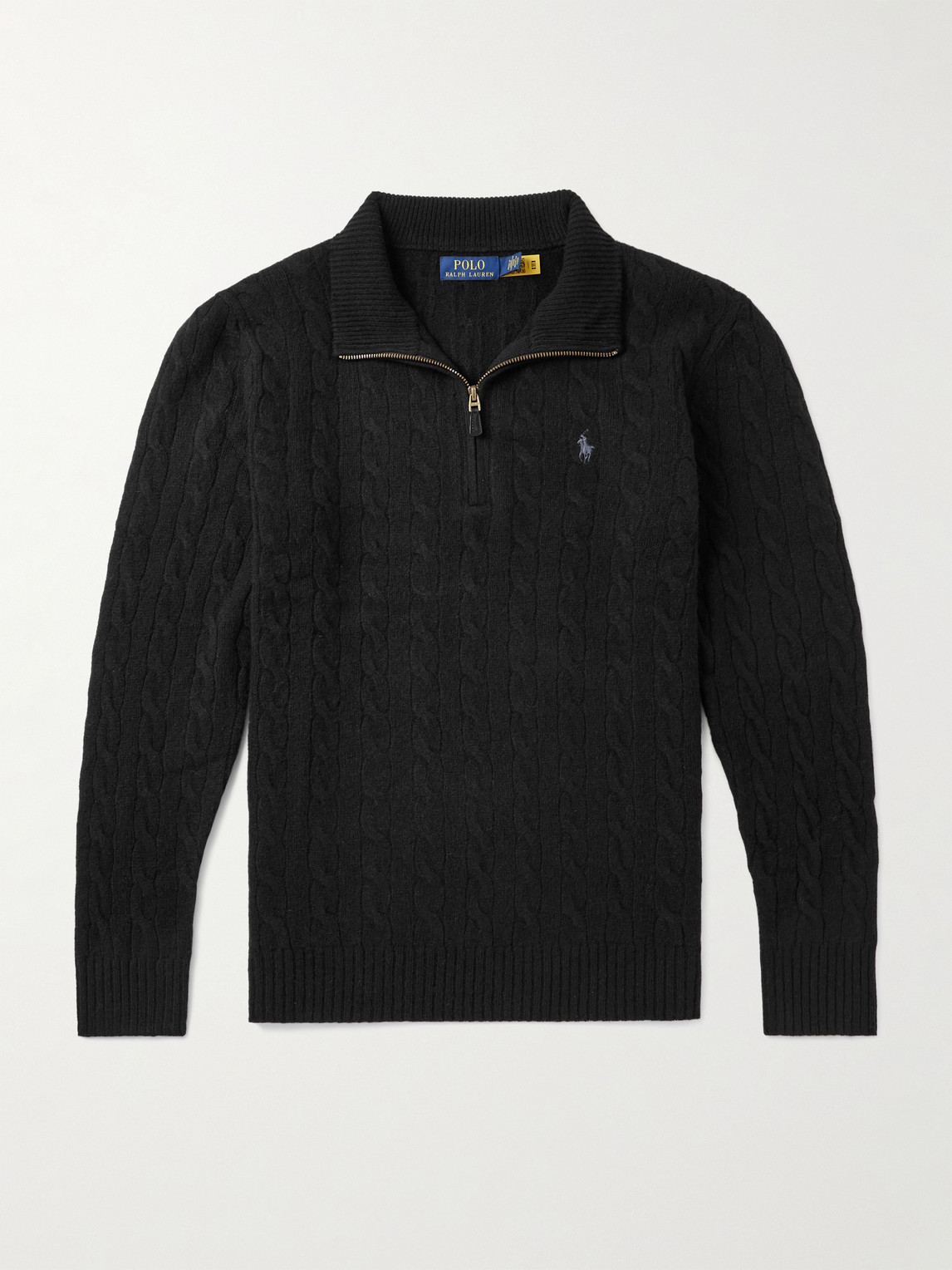 Polo Ralph Lauren Logo-Embroidered Cable-Knit Wool and Cashmere-Blend Half-Zip Sweater - Men