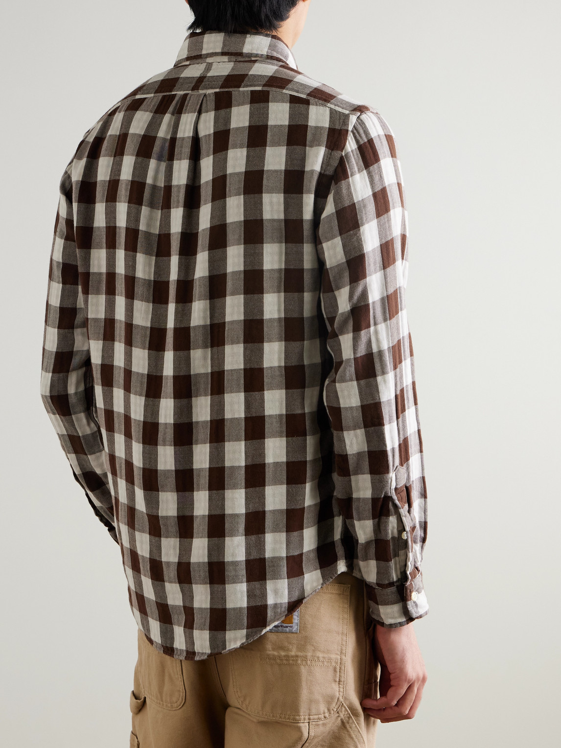 Polo Ralph Lauren Button-down Collar Logo-embroidered Checked Cotton Shirt In Brown