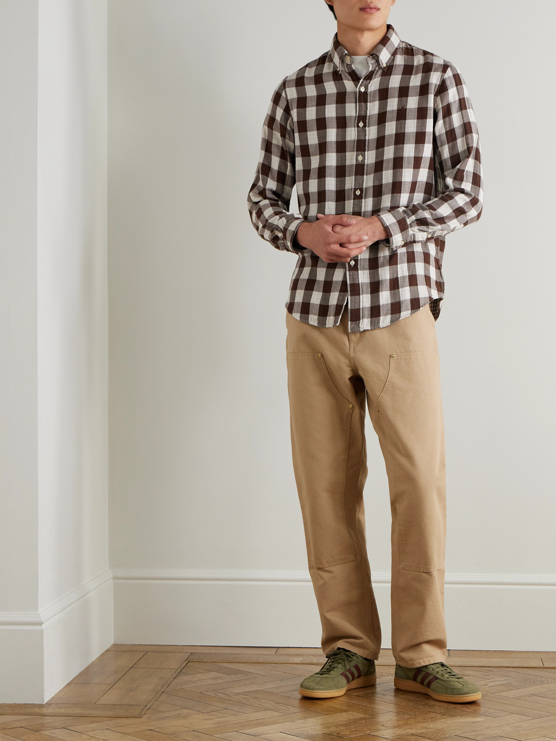 Polo Ralph Lauren Button-down Collar Logo-embroidered Checked Cotton Shirt In Brown