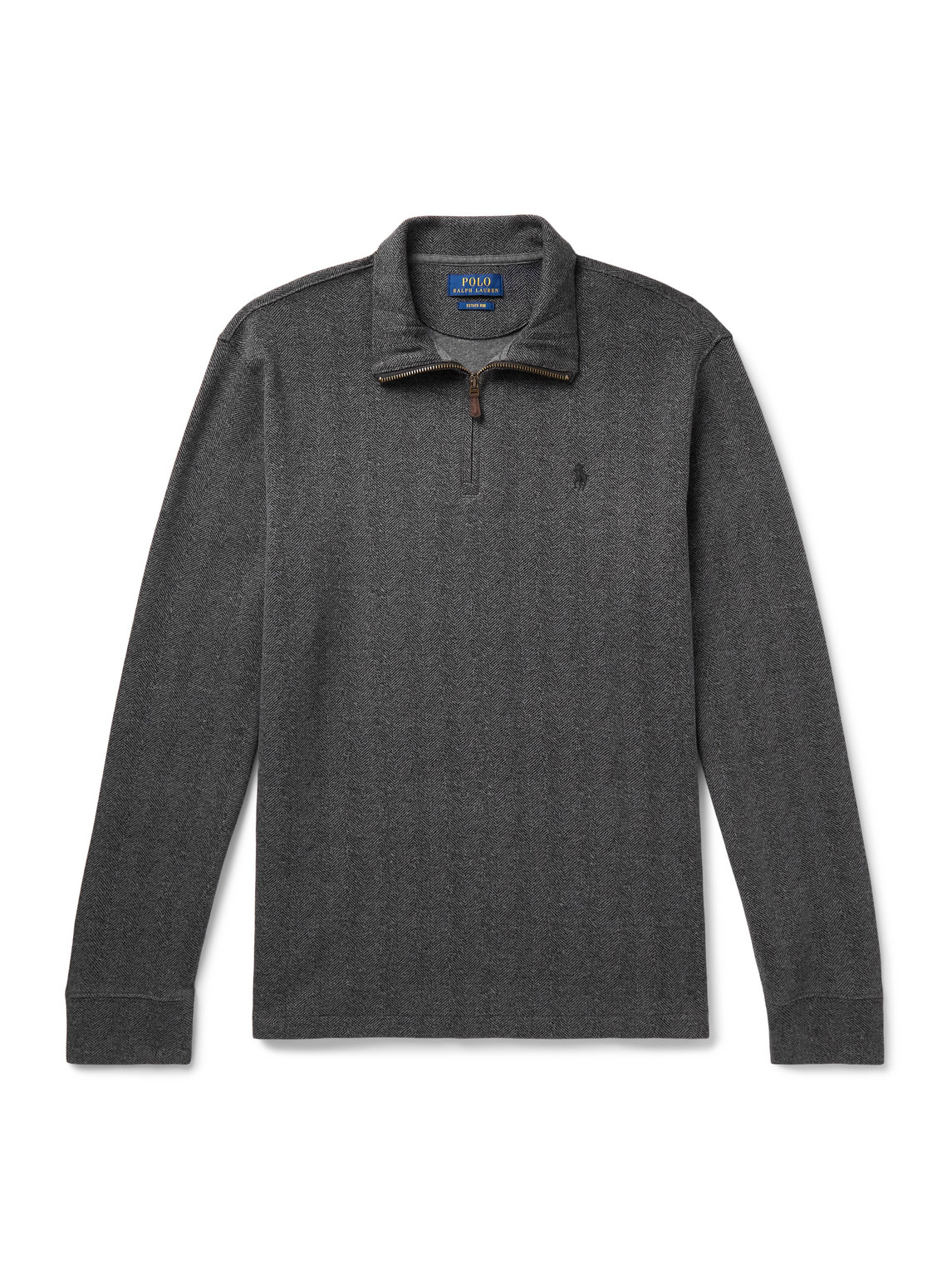 Polo Ralph Lauren Logo-embroidered Herringbone Cotton Half-zip Sweatshirt In Gray