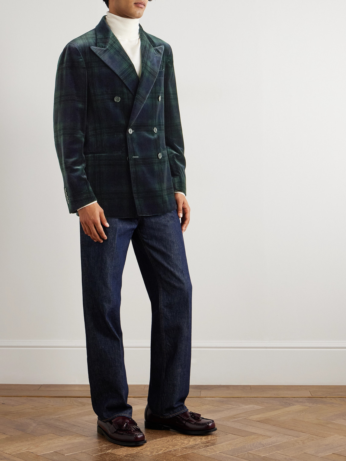 Polo Ralph Lauren Double-breasted Checked Cotton-velvet Blazer In Multi