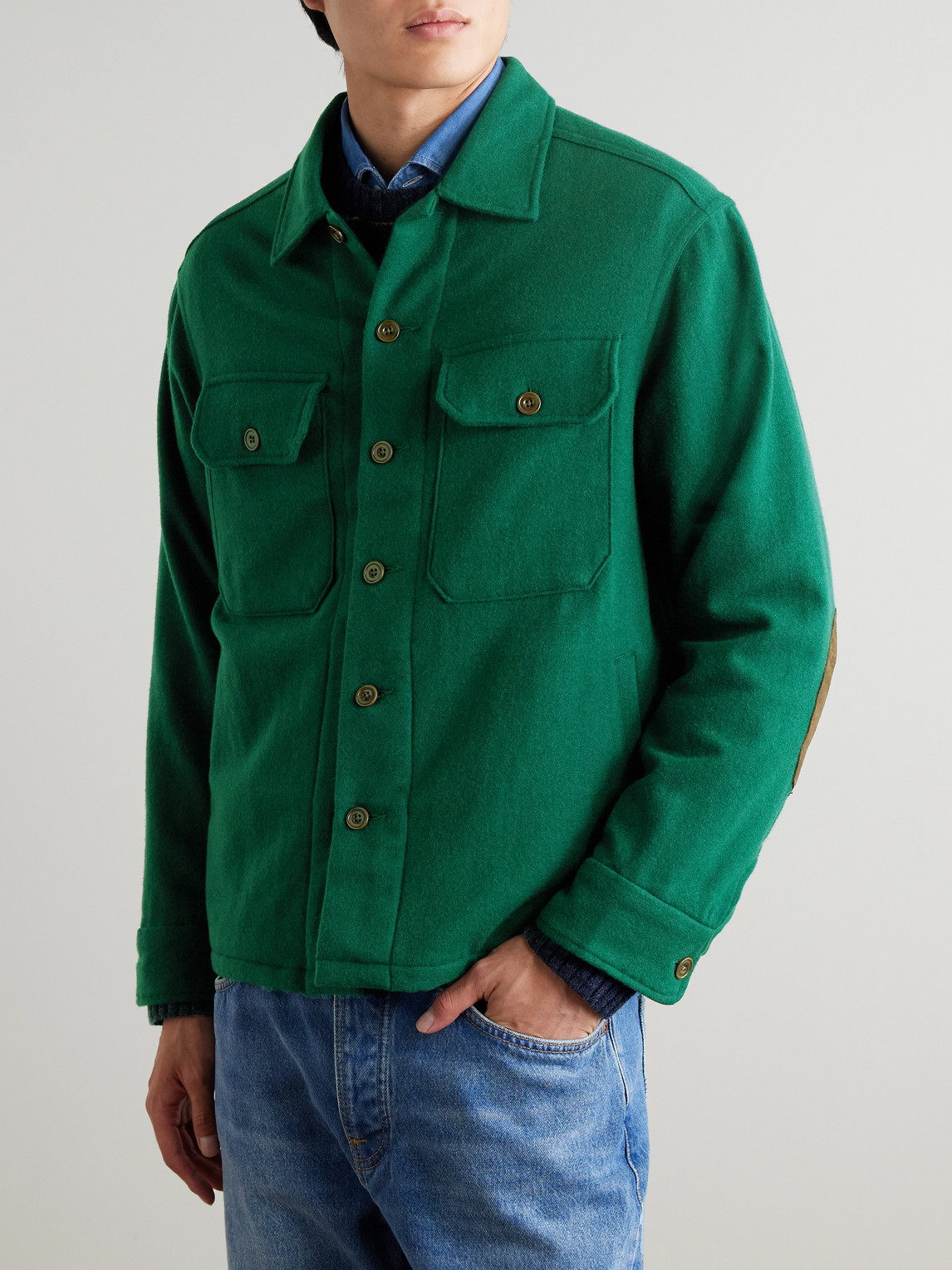 Polo Ralph Lauren Mens Collared Patch-pocket Wool Overshirt Hunt Club Green In Green