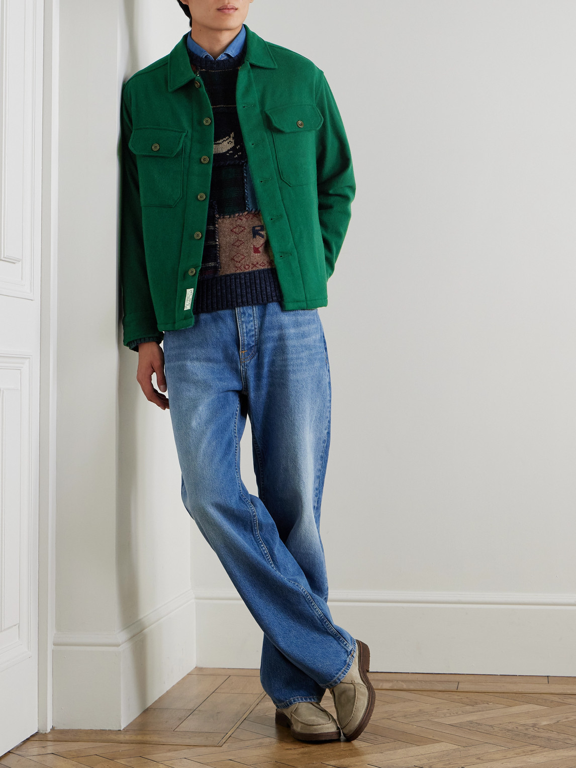 Polo Ralph Lauren Mens Collared Patch-pocket Wool Overshirt Hunt Club Green In Green