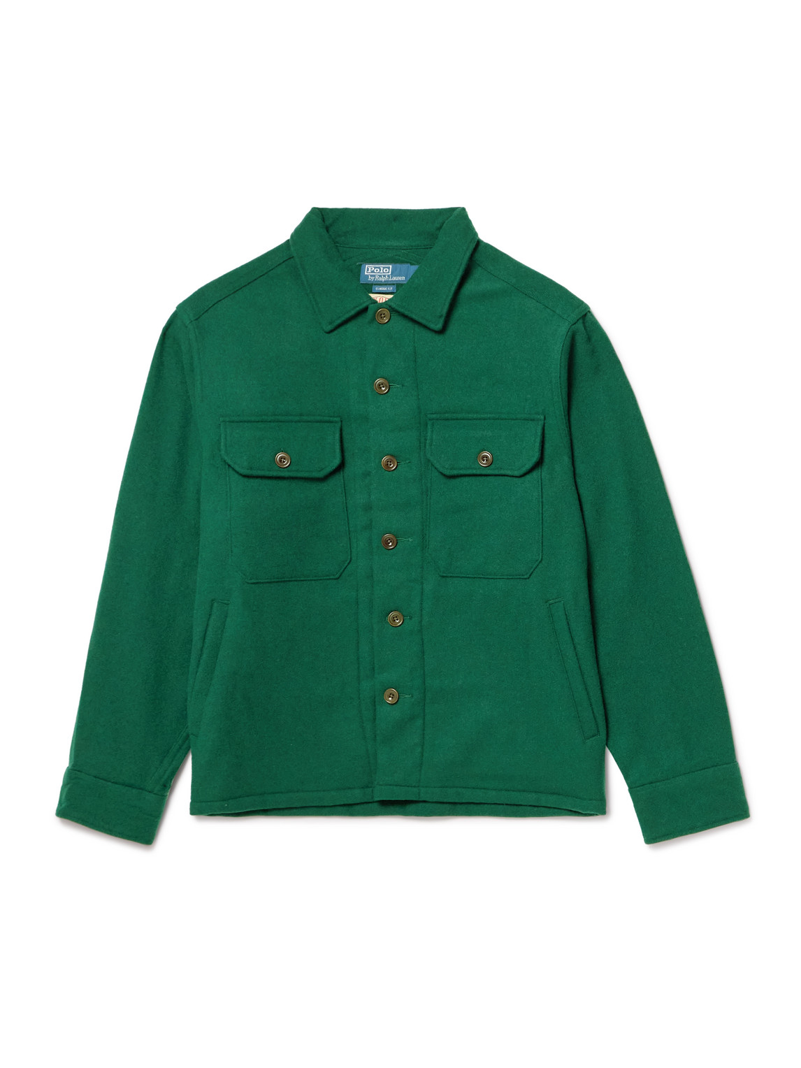 Polo Ralph Lauren Appliquéd Wool-flannel Overshirt In Green