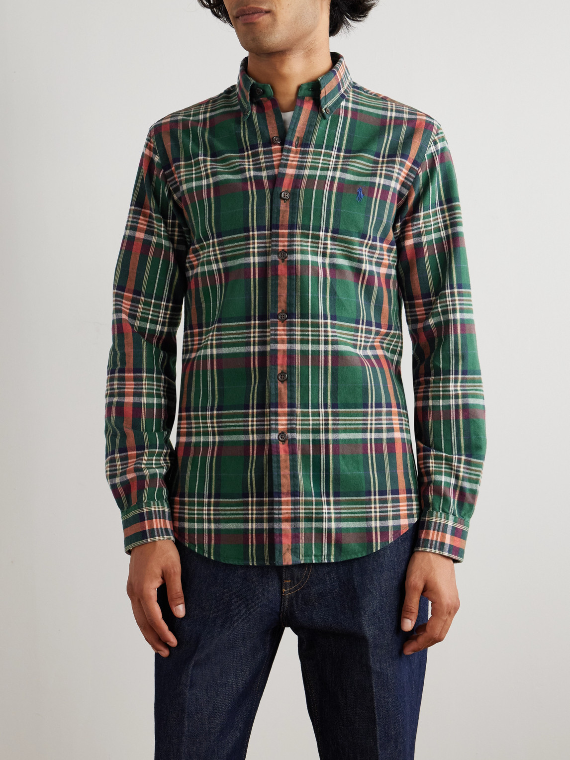 Polo Ralph Lauren Button-down Collar Checked Cotton Oxford Shirt In Green