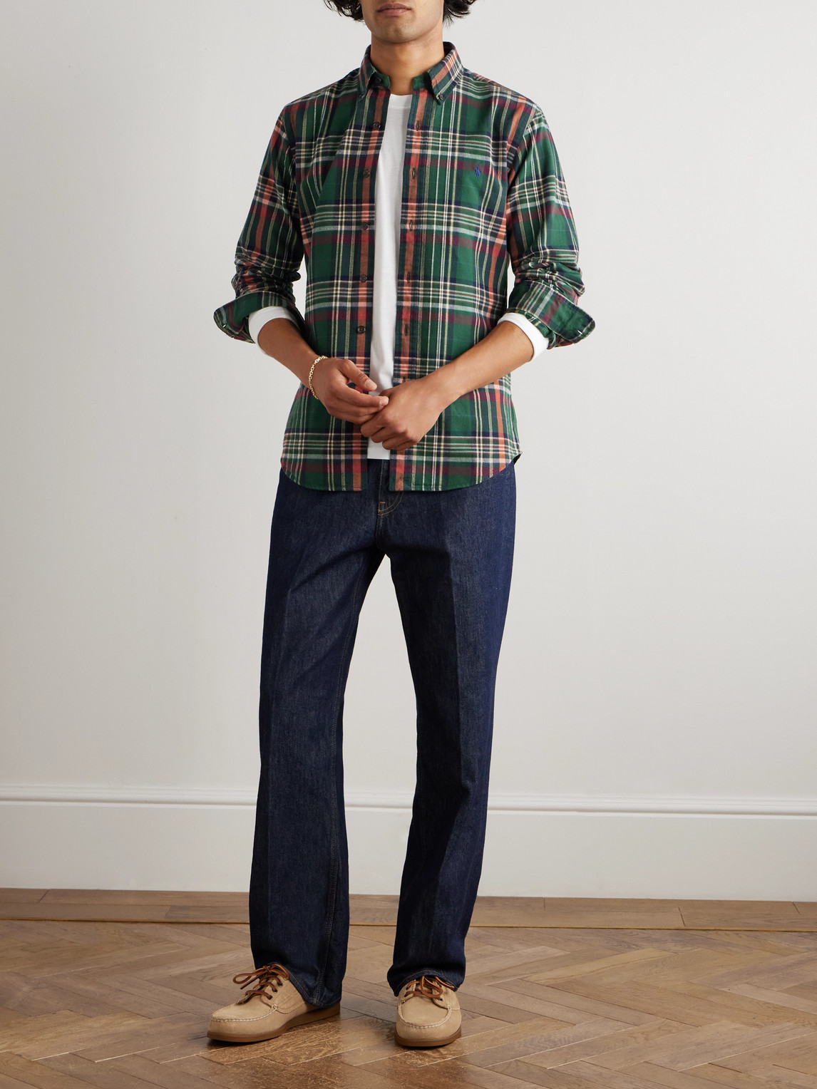 Polo Ralph Lauren Button-down Collar Checked Cotton Oxford Shirt In Green