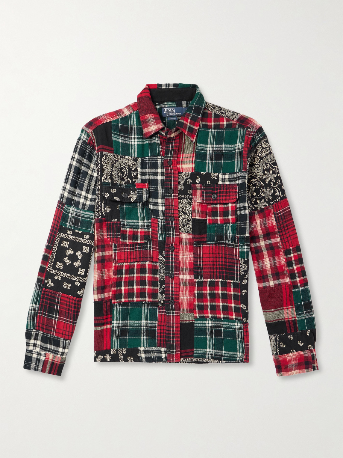 Polo Ralph Lauren Patchwork Checked Cotton-Flannel and Paisley-Print Poplin Shirten