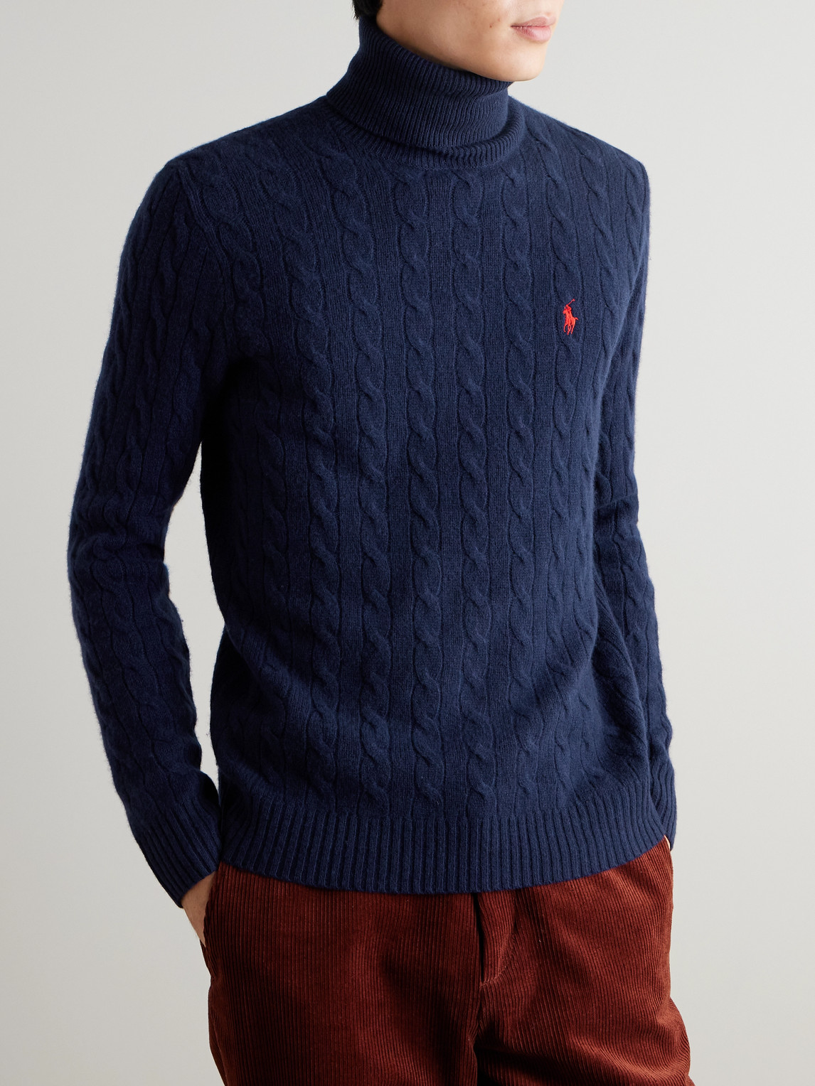  Polo Ralph Lauren - Logo-embroidered Cable-knit Wool And Cashmere-blend Rollneck Sweater - Men - Blue - Xs 