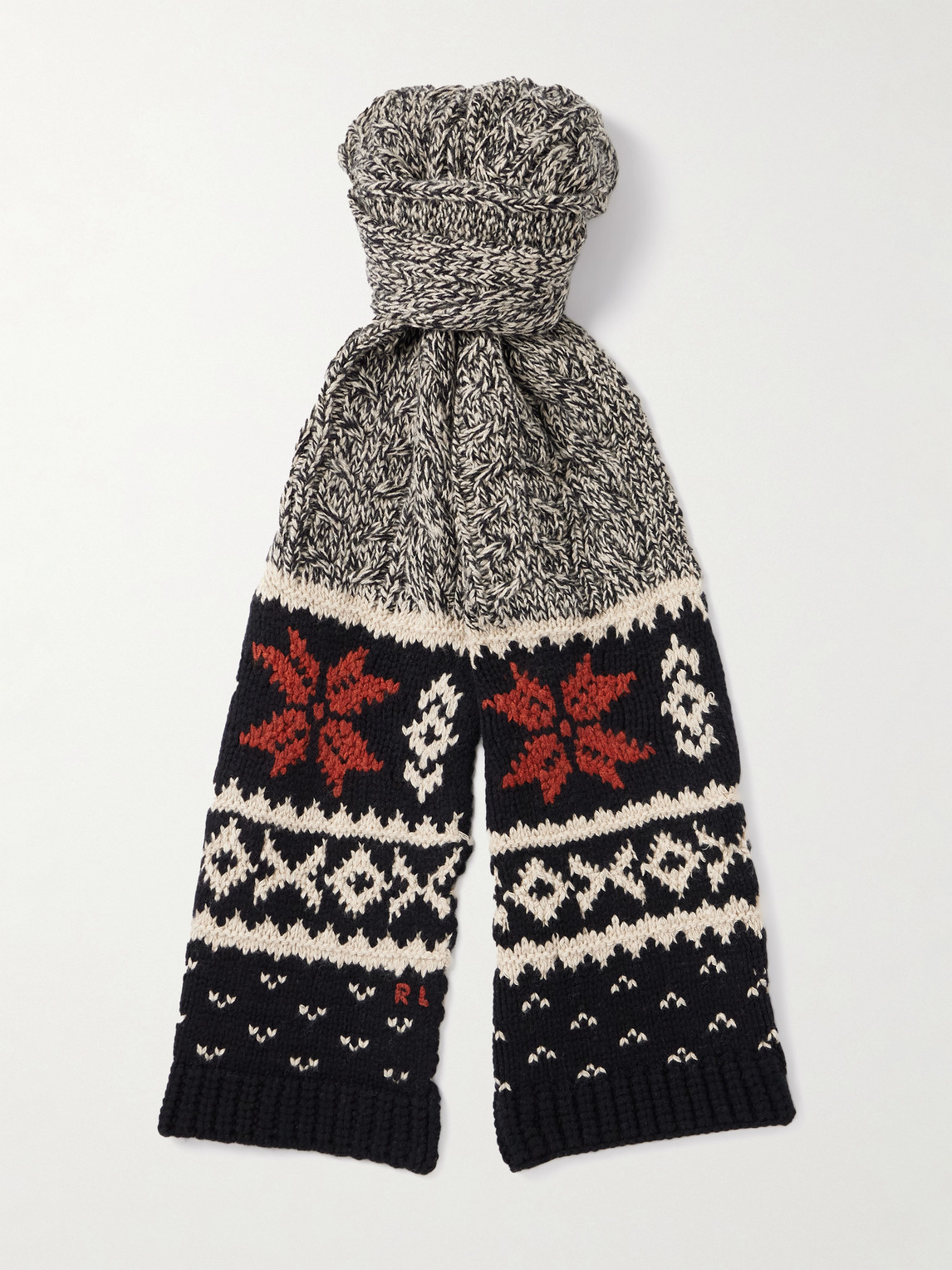 Cable-Knit and Fair Isle Wool, Cotton and Linen-Blend Scarf