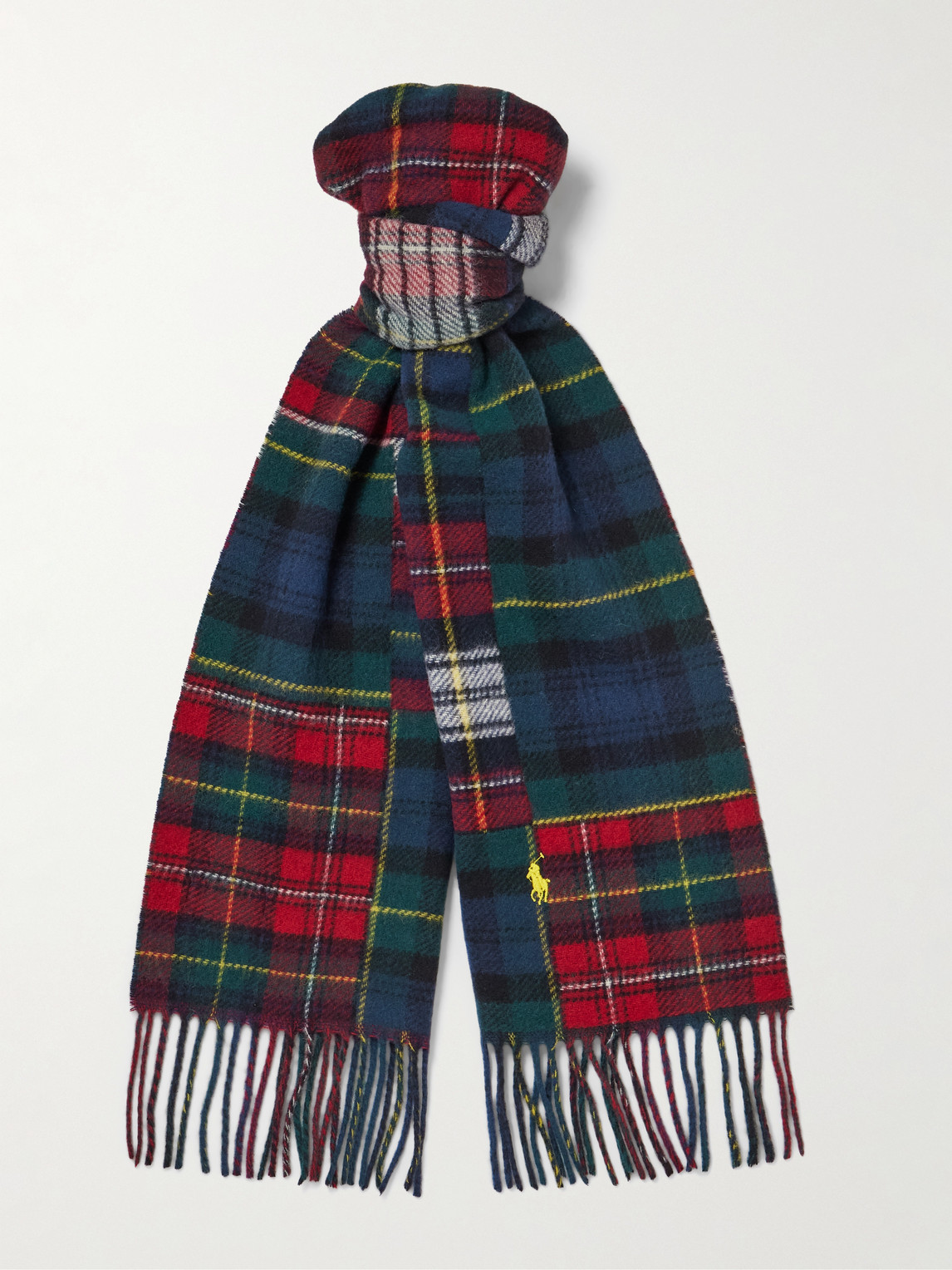 Polo Ralph Lauren Logo-Embroidered Fringed Patchwork Checked Recycled Wool-Blend Scarf - Men