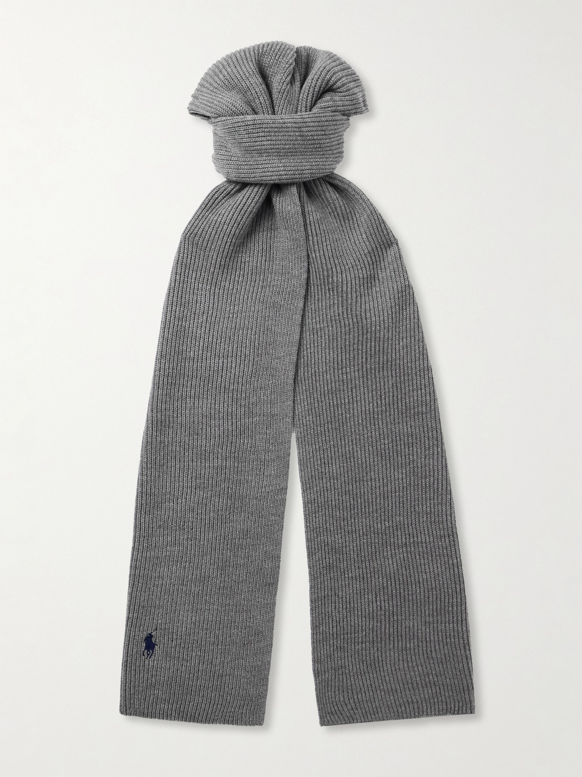 Polo Ralph Lauren Logo-embroidered Ribbed Wool Beanie And Scarf Set In Gray