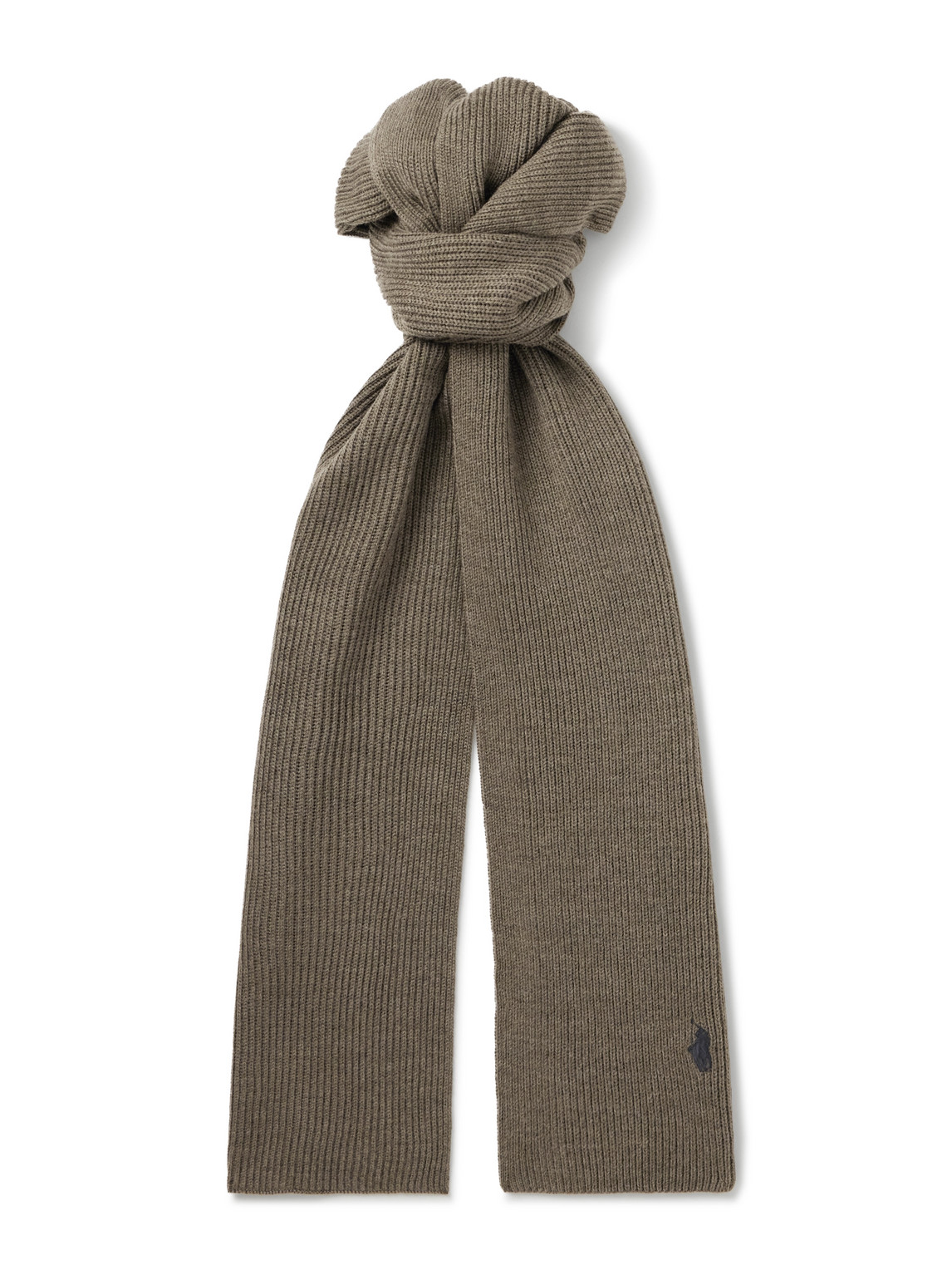 Polo Ralph Lauren Logo-embroidered Ribbed-knit Wool Scarf In Gray