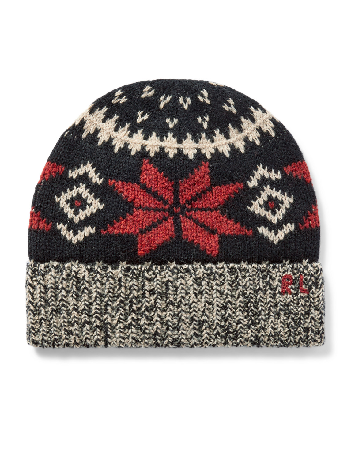 Polo Ralph Lauren Fair Isle Wool, Cotton And Linen-blend Beanie In Black
