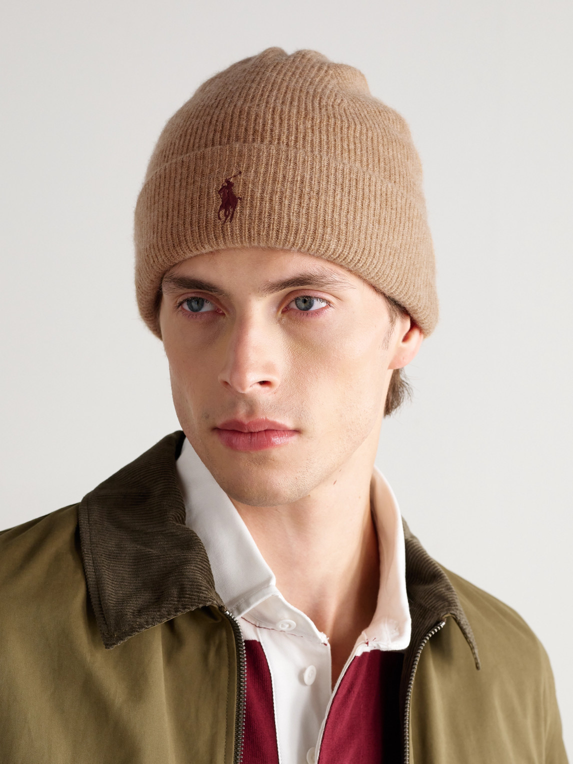 Polo Ralph Lauren Logo-embroidered Ribbed Cashmere Beanie In Brown