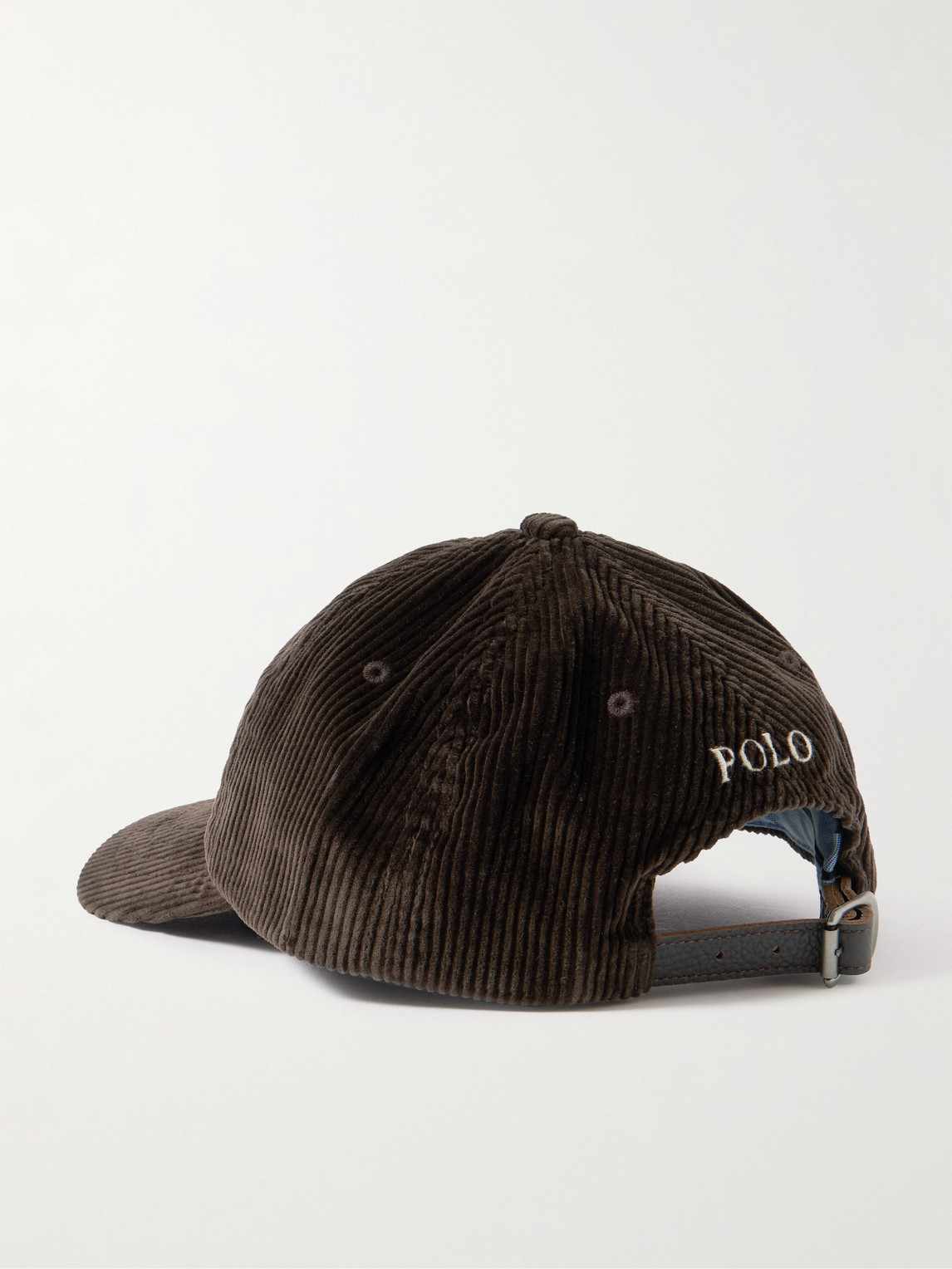Polo Ralph Lauren Full-grain Leather-trimmed Logo-embroidered Cotton-corduroy Baseball Cap In Brown
