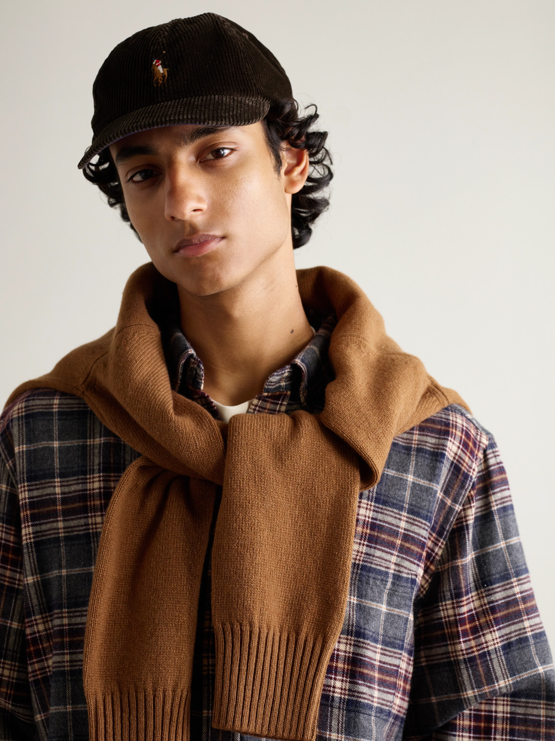 Polo Ralph Lauren Full-grain Leather-trimmed Logo-embroidered Cotton-corduroy Baseball Cap In Brown