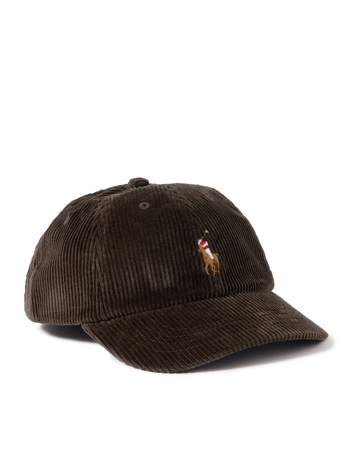 Polo Ralph Lauren Full-grain Leather-trimmed Logo-embroidered Cotton-corduroy Baseball Cap In Brown