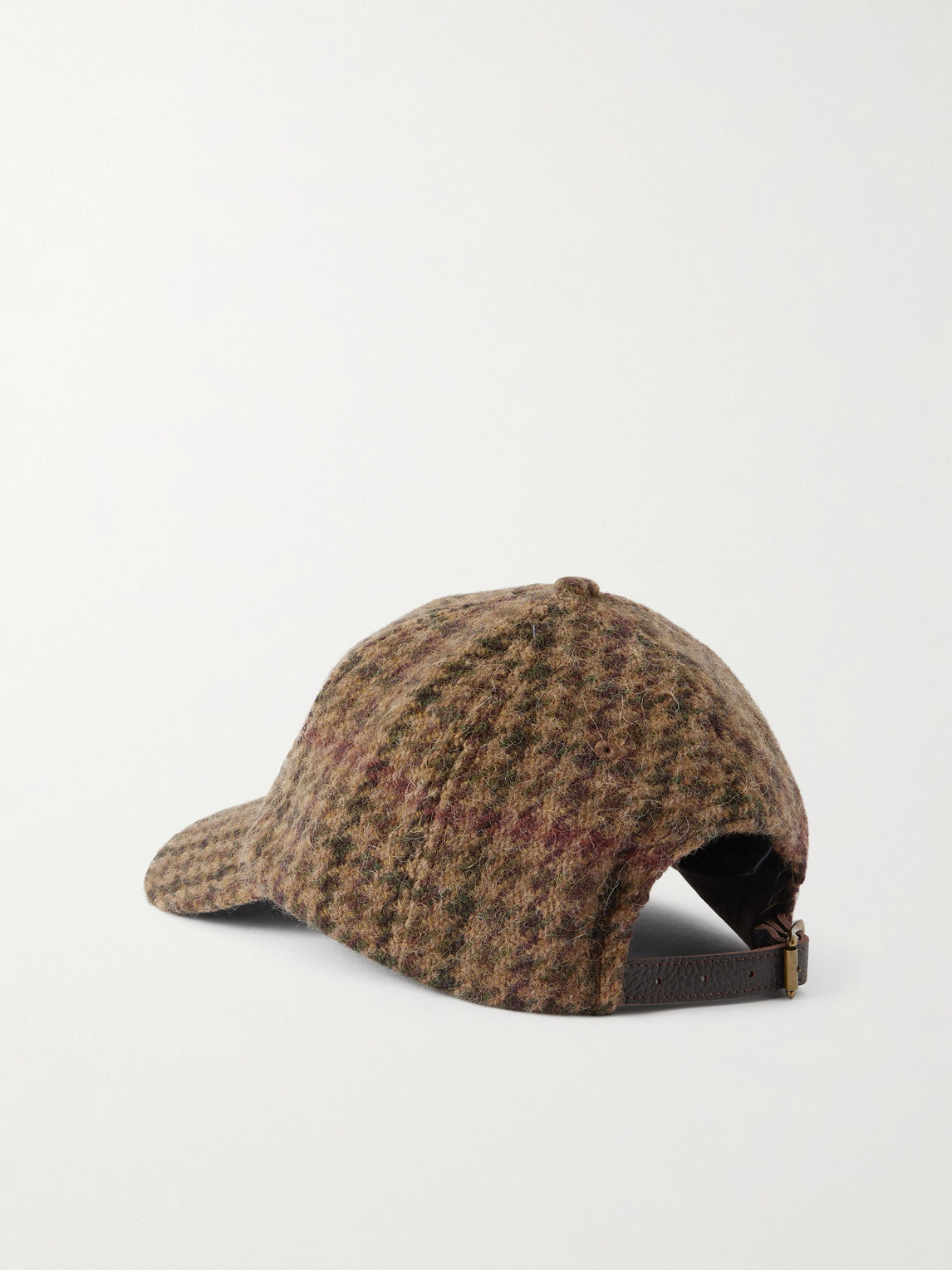 Polo Ralph Lauren Logo-embroidered Leather-trimmed Houndstooth Wool And Alpaca -blend Baseball Cap In Brown