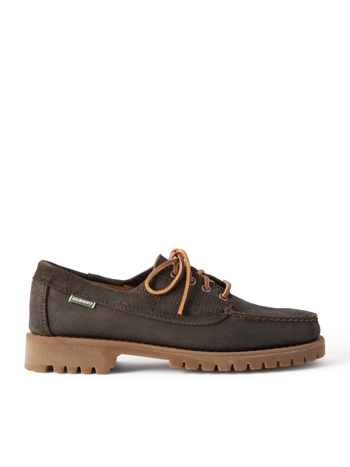 Sebago Askook Leather-trimmed Waxed-suede Boat Shoes In Brown