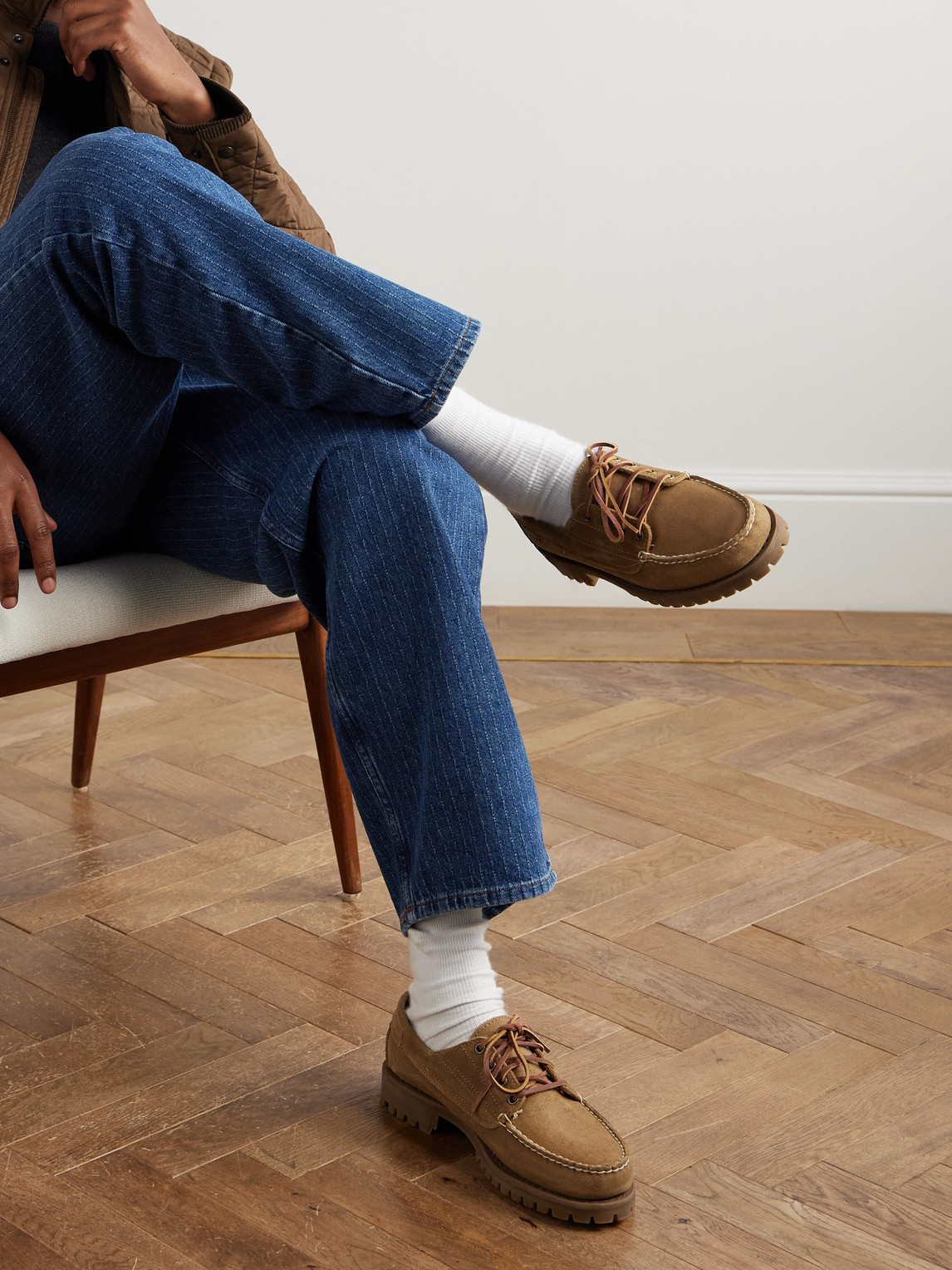 Sebago Askook Leather-trimmed Waxed-suede Boat Shoes In Brown