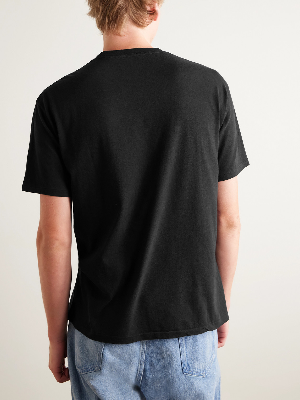 Auralee Crew Neck Cotton T-shirt With Chest Pocket In Black