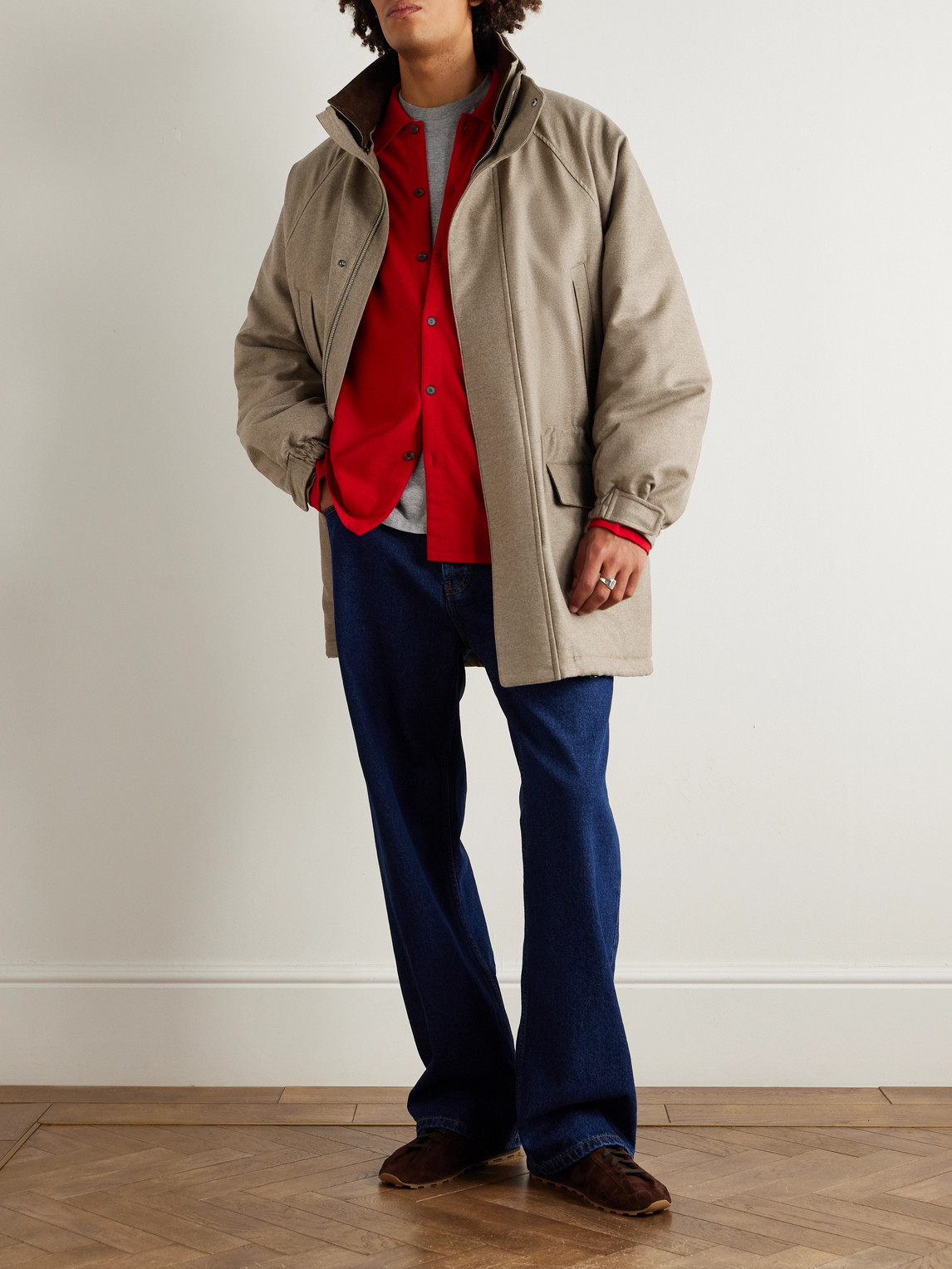 Auralee Oversized Padded Wool Coat In Brown