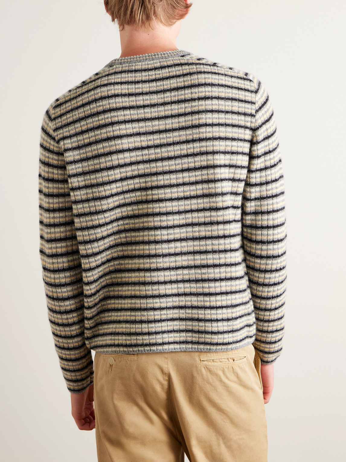 Auralee Striped Shetland Wool And Cashmere-blend Sweater In Gray