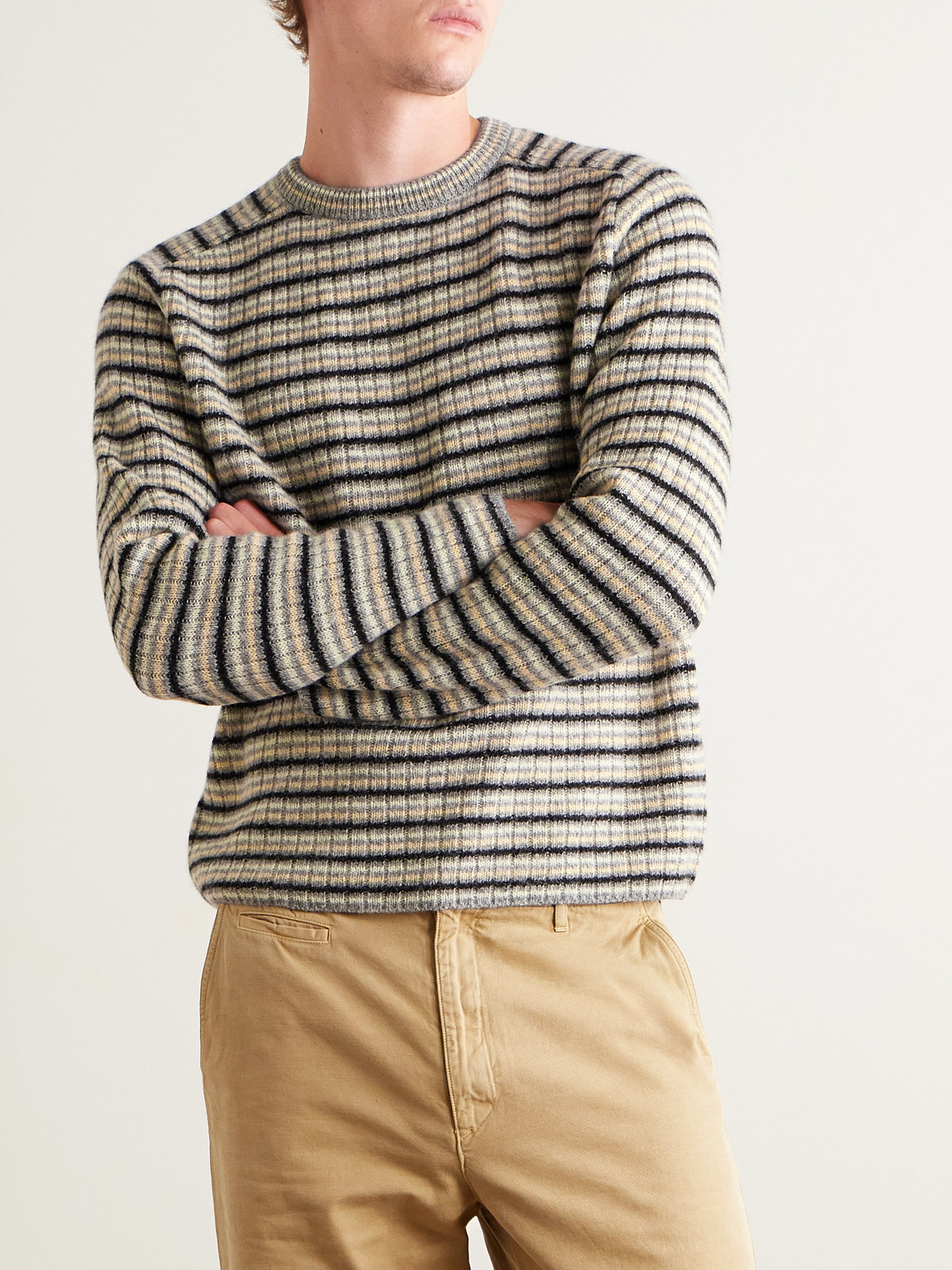 Auralee Striped Shetland Wool And Cashmere-blend Sweater In Gray