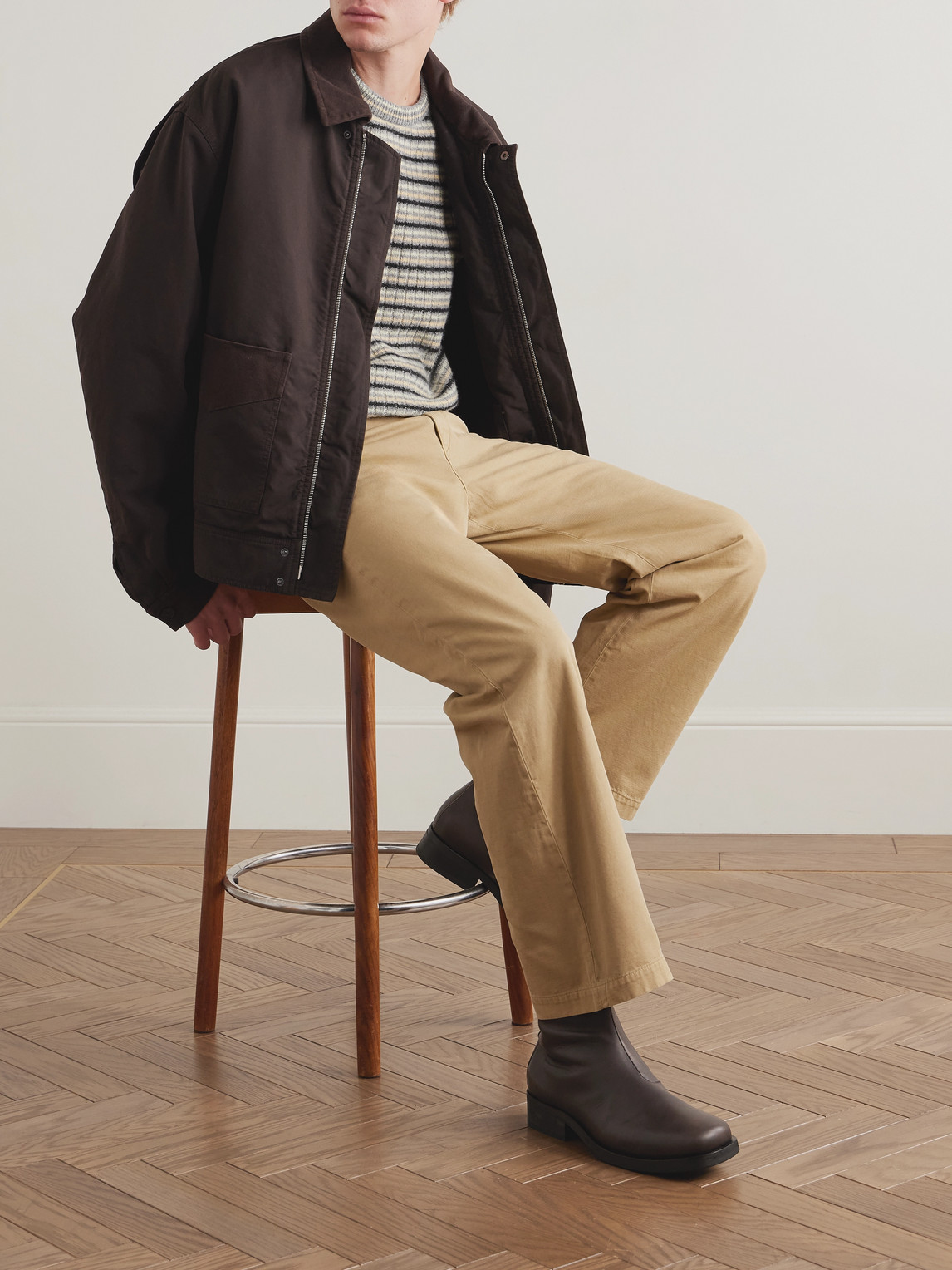 Auralee Striped Shetland Wool And Cashmere-blend Sweater In Gray