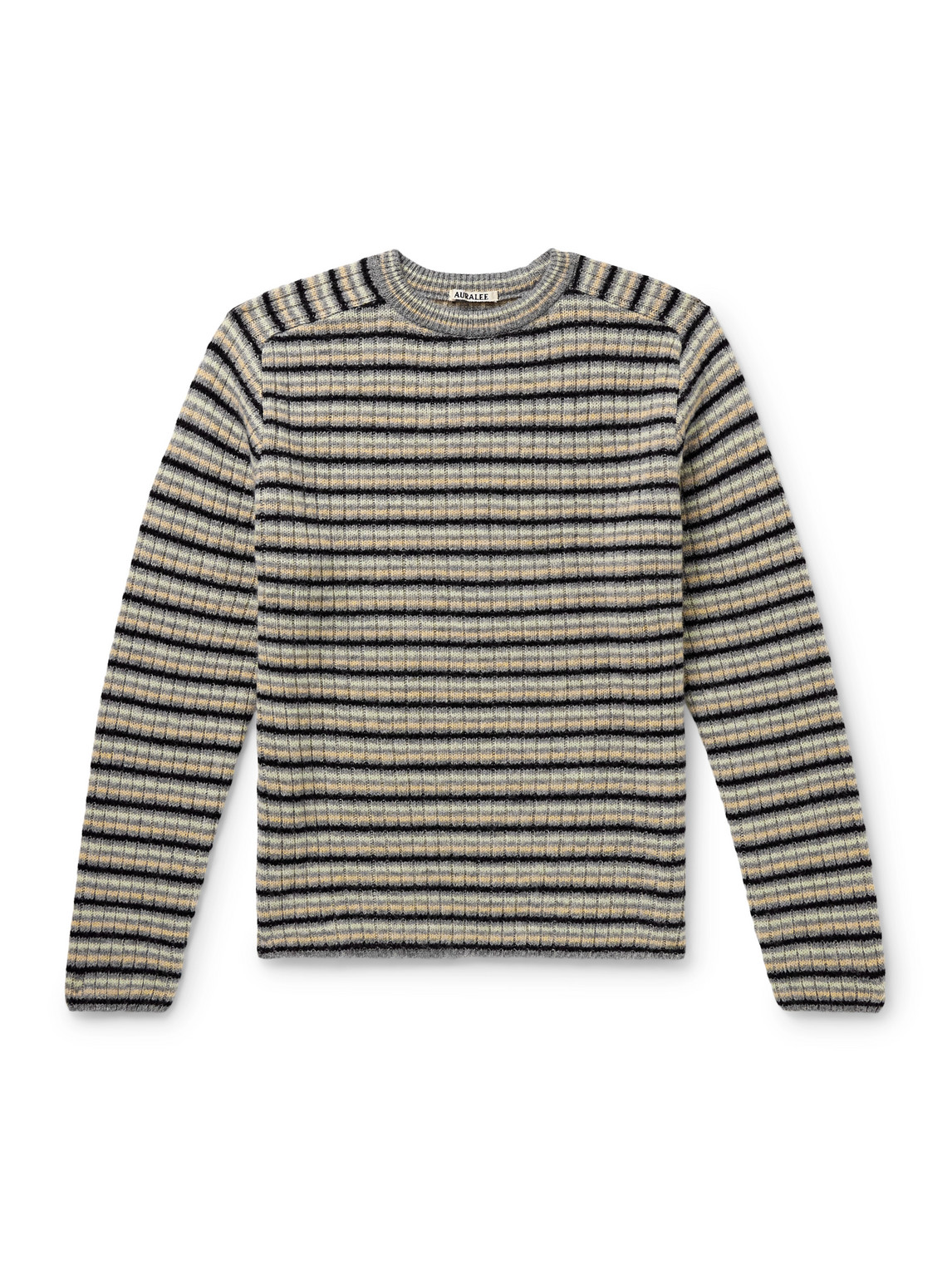 Auralee Striped Shetland Wool And Cashmere-blend Sweater In Gray