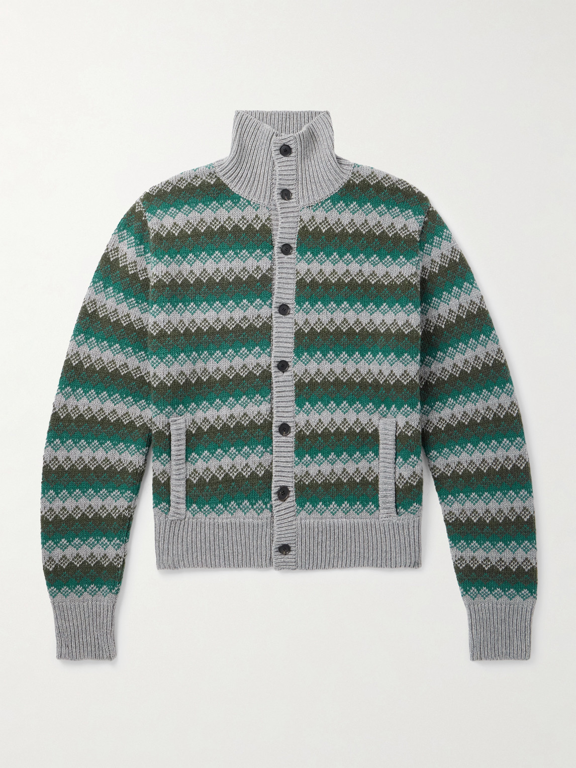 Auralee Jacquard-knit Cashmere And Wool-blend Cardigan In Green
