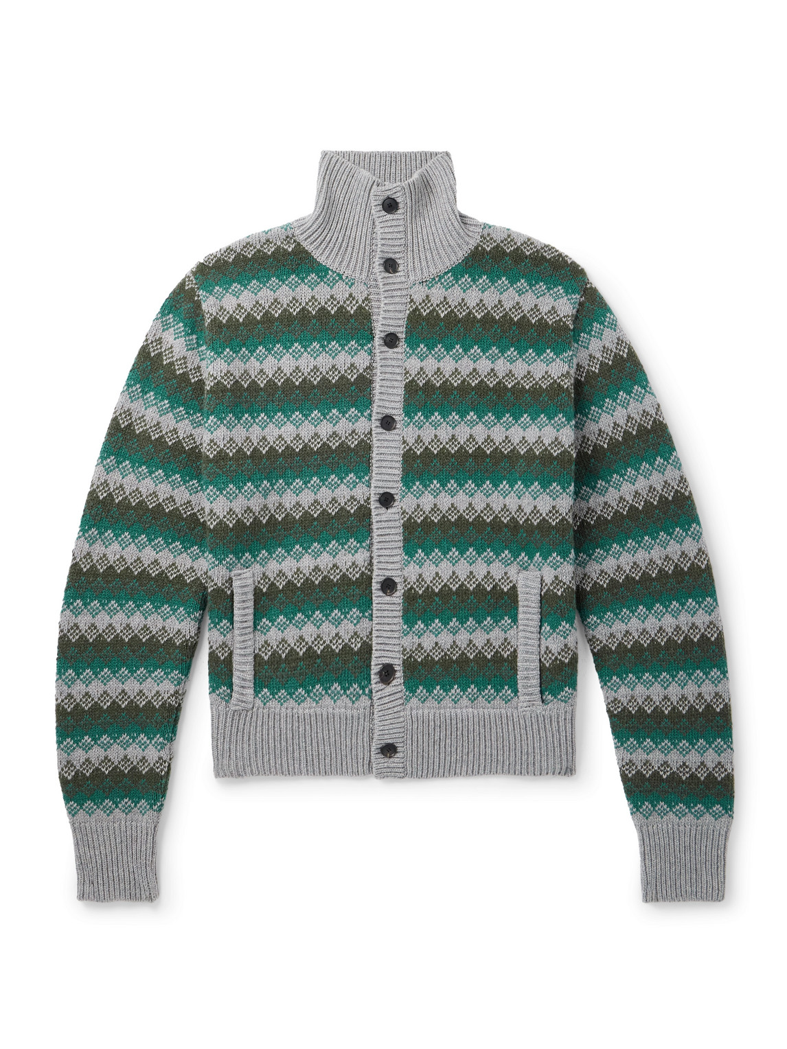 Auralee Jacquard-knit Cashmere And Wool-blend Cardigan In Green