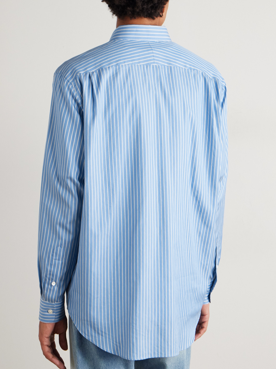 Auralee Sim-fit Striped Cotton And Silk-blend Twill Shirt In Blue