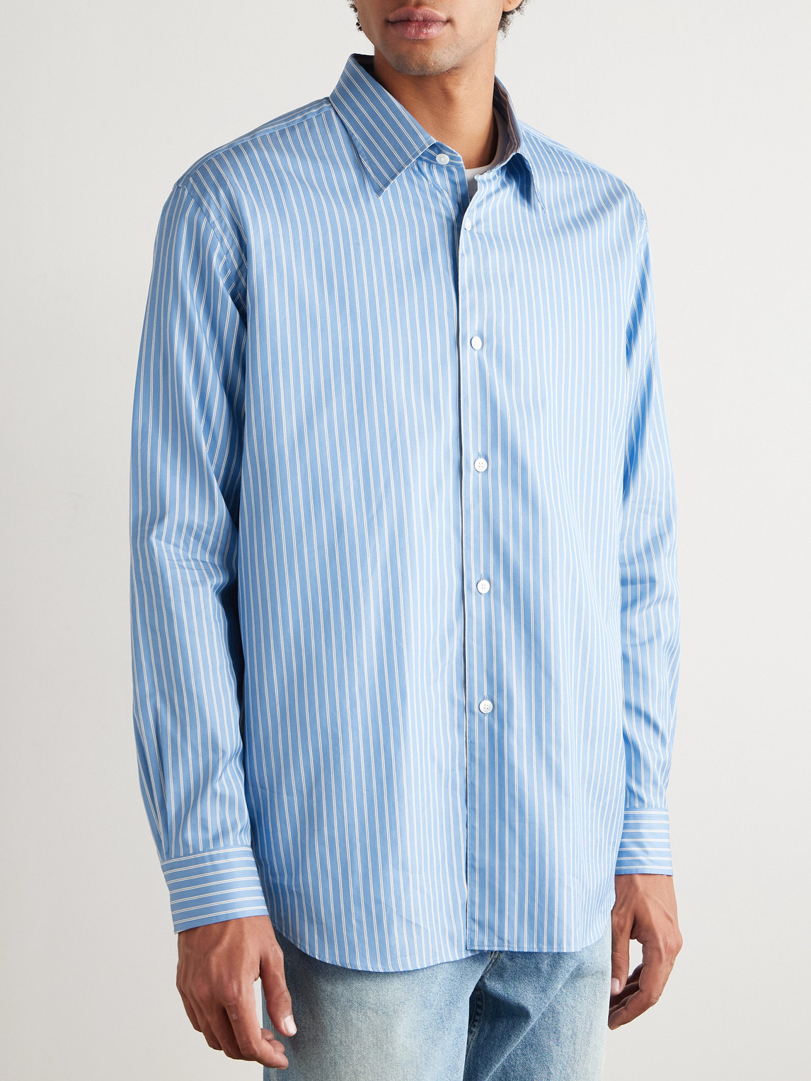 Auralee Sim-fit Striped Cotton And Silk-blend Twill Shirt In Blue