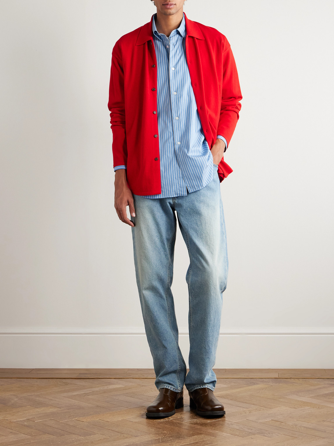 Auralee Sim-fit Striped Cotton And Silk-blend Twill Shirt In Blue