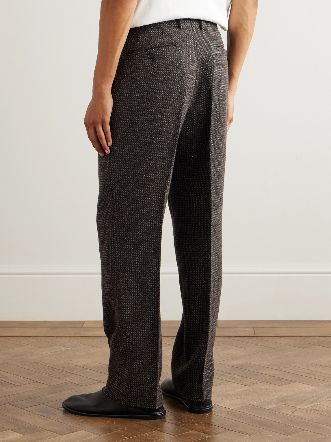 Auralee Straight-leg Wool, Alpaca And Silk-blend Tweed Trousers In Brown