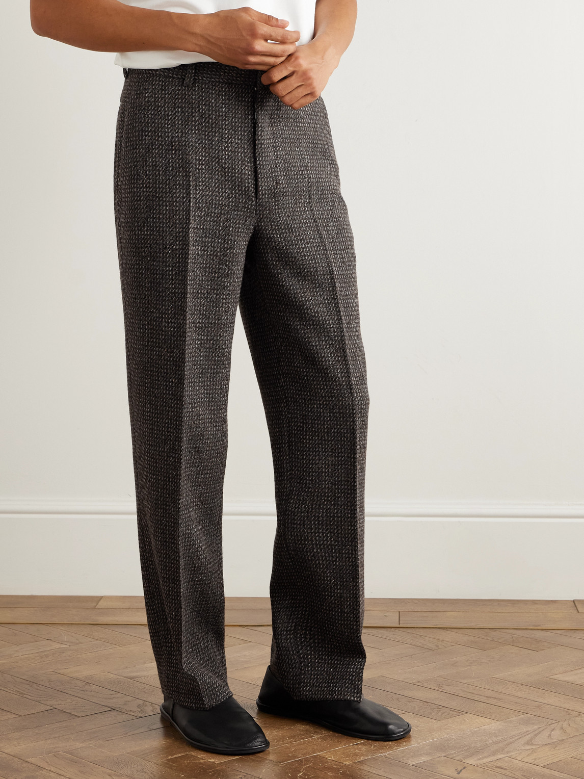 Auralee Straight-leg Wool, Alpaca And Silk-blend Tweed Trousers In Brown