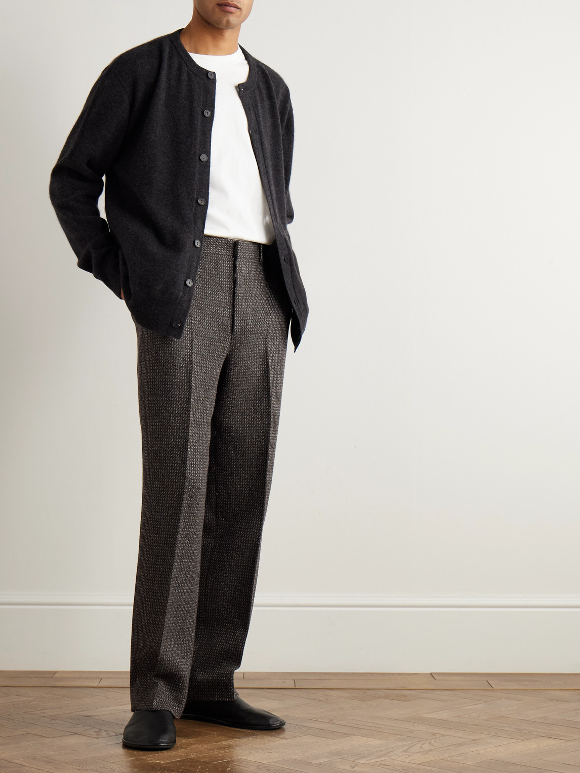 Auralee Straight-leg Wool, Alpaca And Silk-blend Tweed Trousers In Brown