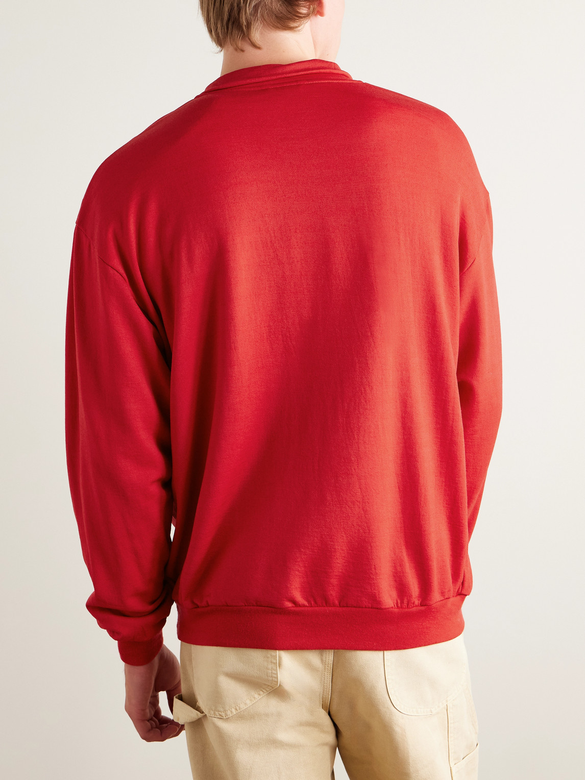 Auralee Wool-blend Jersey Half-zip Sweatshirt In Red