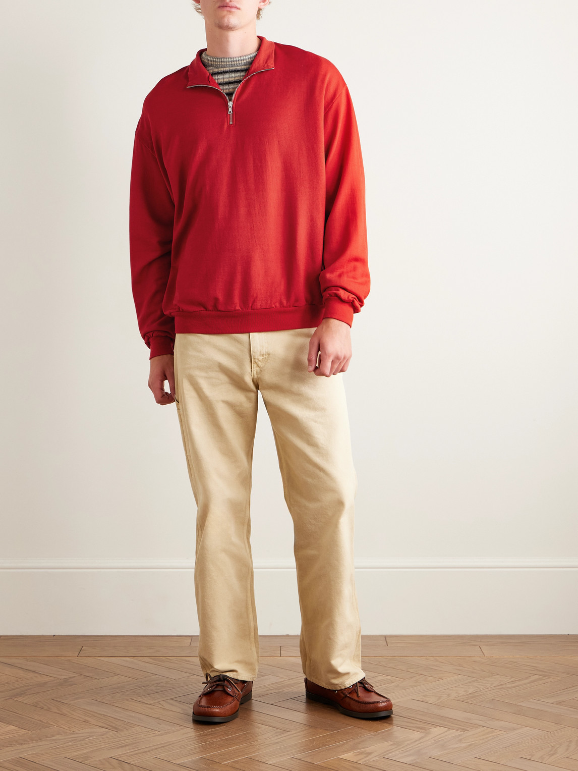 Auralee Wool-blend Jersey Half-zip Sweatshirt In Red